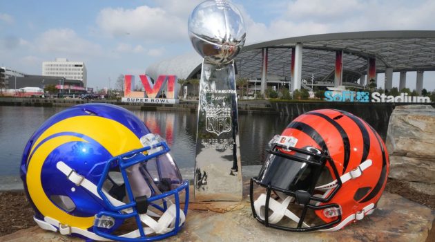 Bengels and Rams football helmets