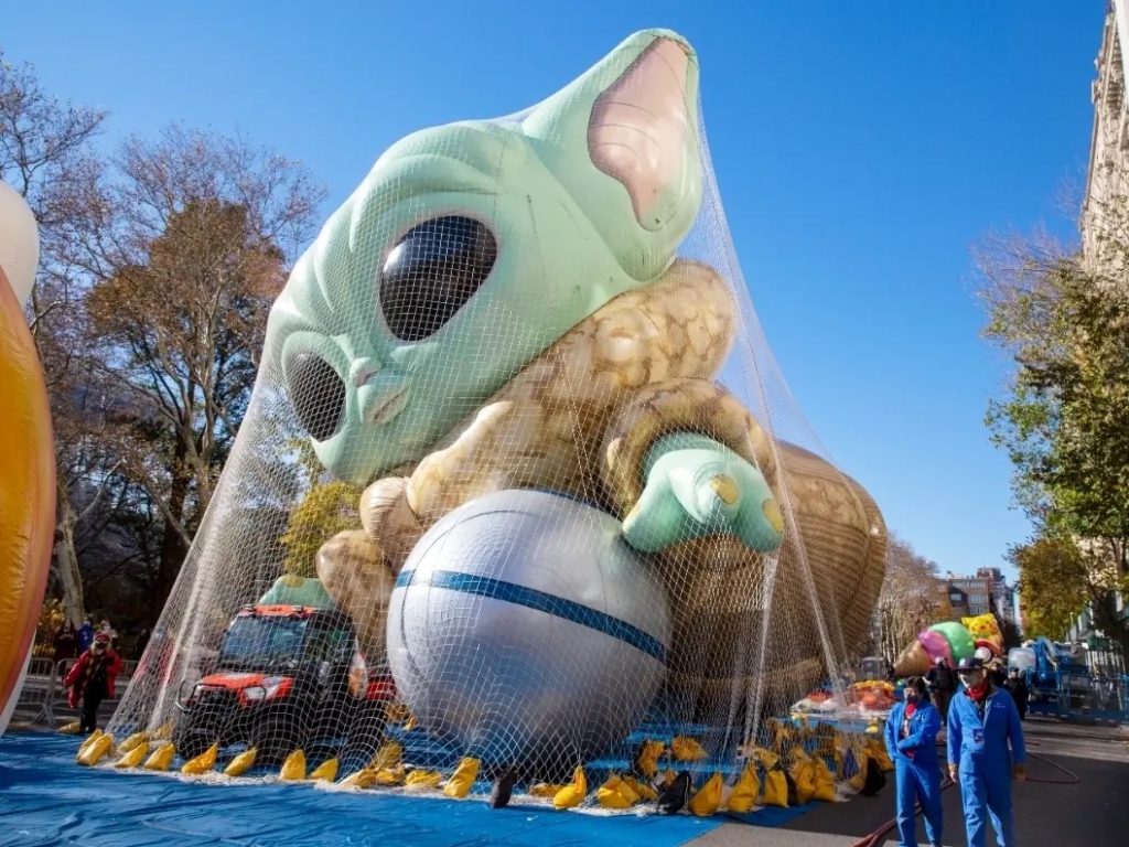 Thanksgiving Day Parade balloon being inflated